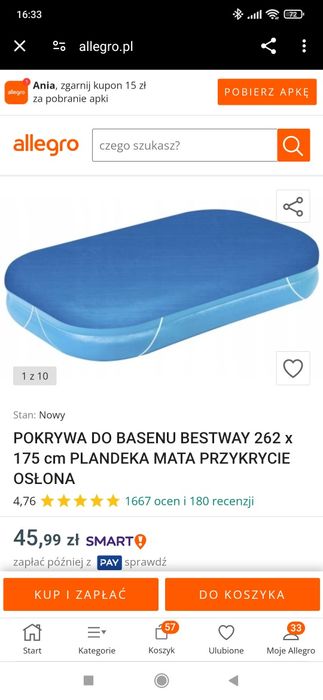 Pokrywa do basenu oslona mata zakrycie 262 cm na 175 cm plandeka