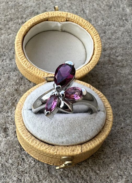 Pierścionek białe złoto 14K  turmaliny