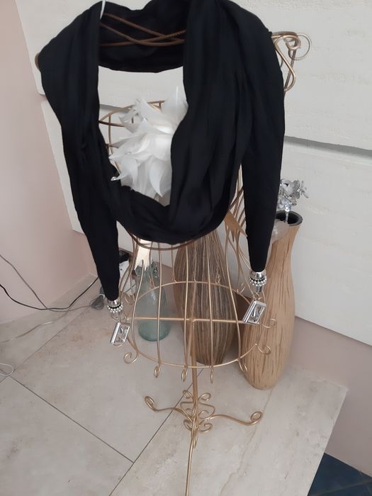Szaliczek szal kolekcja  ozdoby czarny tkmaxx bawełna glamour