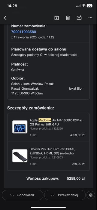 Apple MacBook Air M4/16GB/512/Mac OS Północ 10R GPU