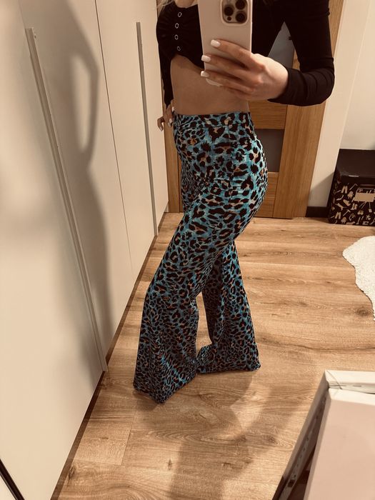 Panterkowe niebieskie spodnie do tanca XS