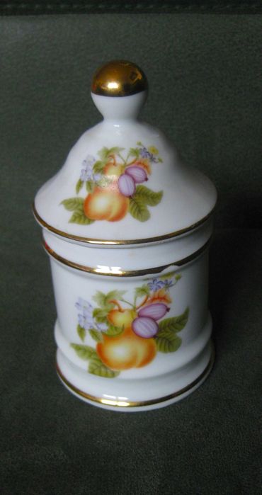 Vintage Portuguese Porcelain Jar with Pear and Flowers