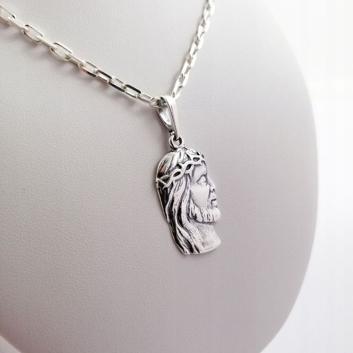 Elegancki Srebrny Męski Łańcuszek + Medalik Jezus Pr. 925 Prezent + Gr