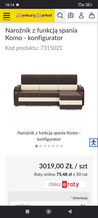 Narożnik, sofa wypoczynkowa salon