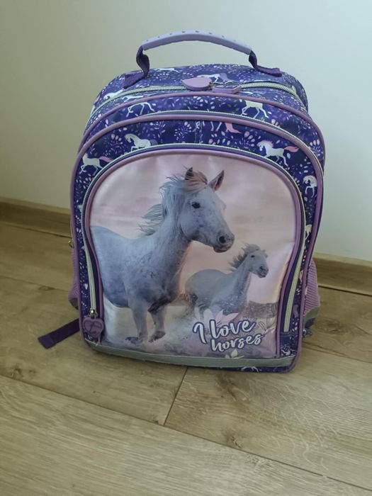 Plecak i piórnik, zestaw, konie, kl.1-3,  fioletowy