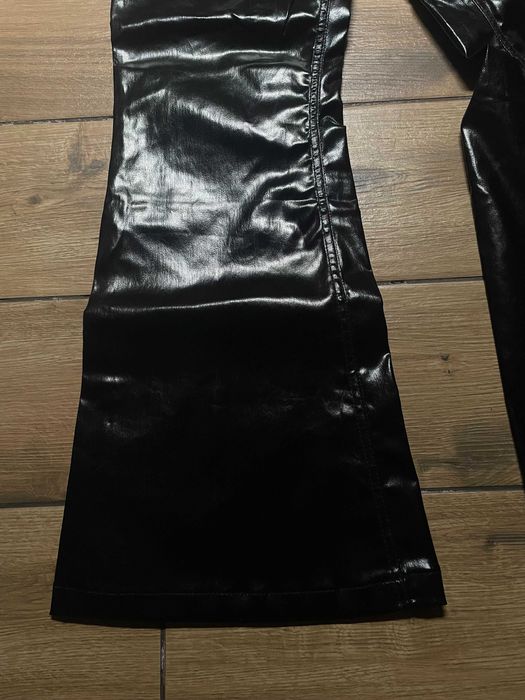 Black Glossy Faux Leather Flared Pants XL