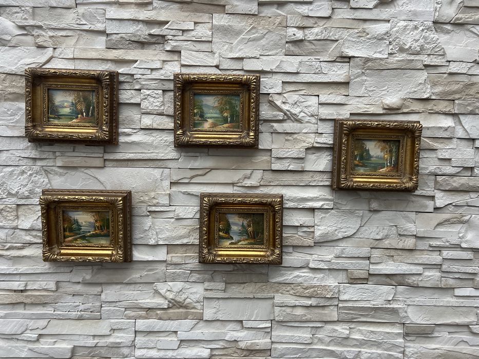 Kolekcja 5szt ręcznie malowanych obrazkow obrazek w drewnianej ramie