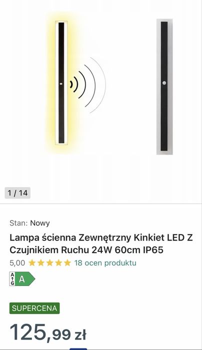Lampa ścienna zewnętrzna LED z czujnikiem ruchu 24W 60cm
