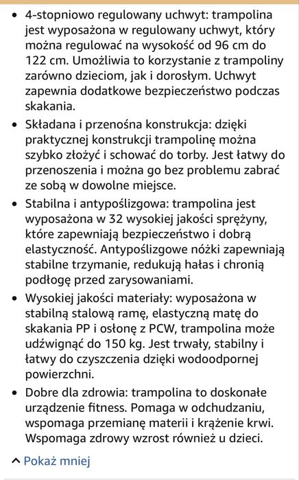 Minitrampolina śr 101cm z regulowanym uchwytem