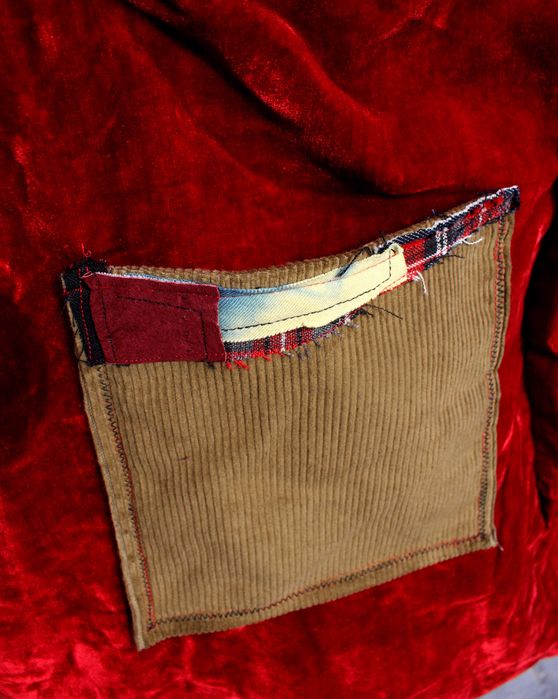 Torebka ręcznie uszyta patchwork welur czerwona