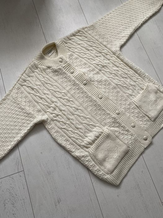 Piękny kremowy ecru gruby sweter vintage M