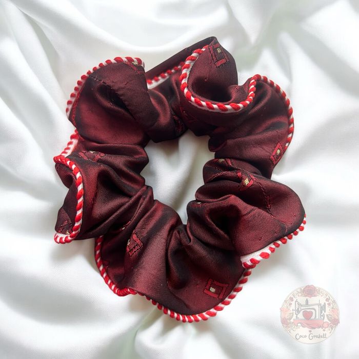 Nowa wino scrunchie jedwab upcycling szyta przeze mnie