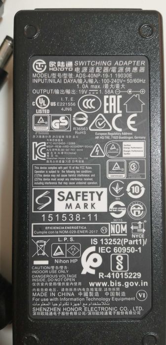 Carregador portátil HP, fonte AC monitor HP