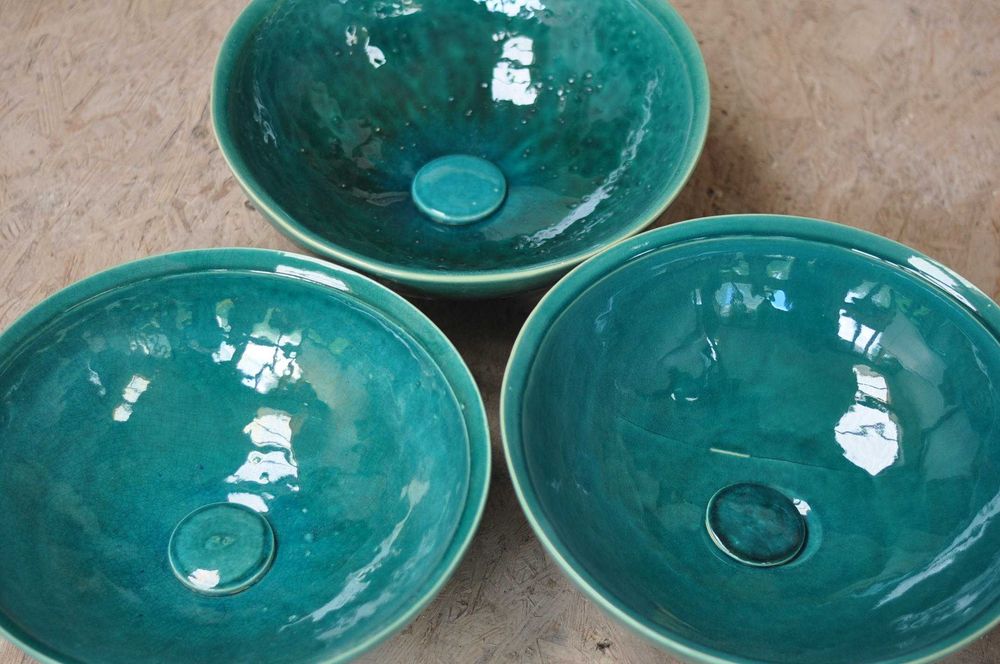 OUTLET & HANDMADE Umywalka ceramiczna nablatowa - 40 cm Emerald Green