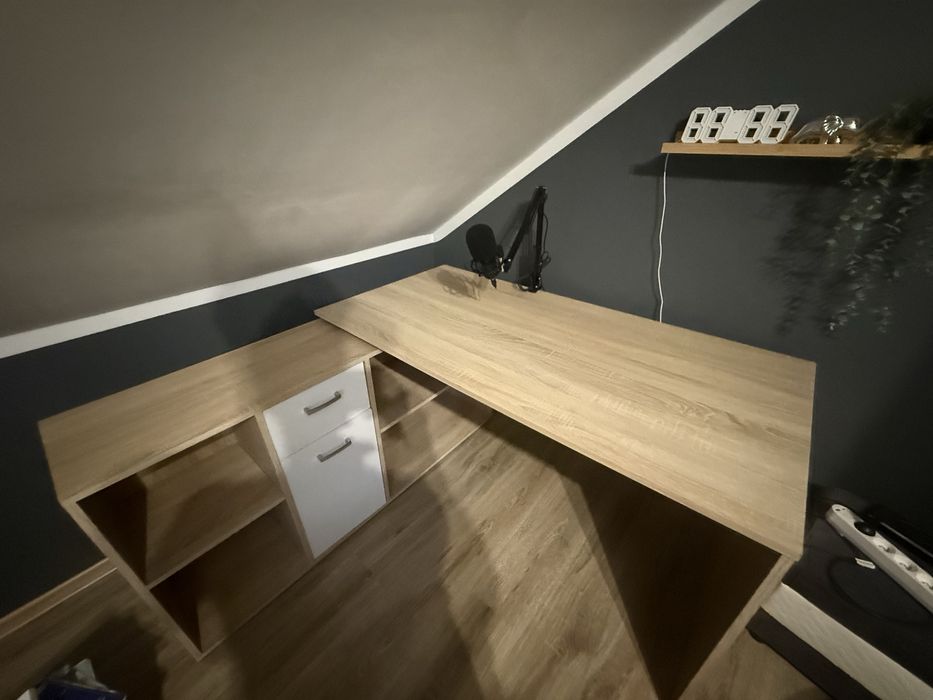 Biurko nowoczesne narozne minimalistyczne dab sonoma + biel