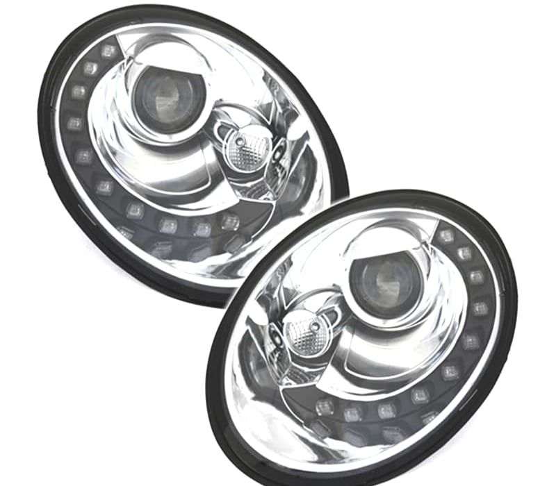 FARÓIS LUZ DIURNA LED PARA VOLKSWAGEN VW BEETLE 05-11 FUNDO CROMADO