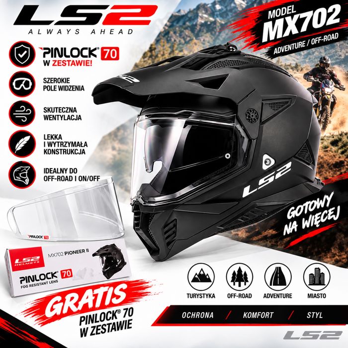 NOWY Kask LS2 ATV MX702 Pioneer II Enduro BLENDA + PINLOCK roz. S-3XL