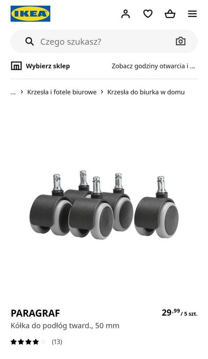 NOWE Kółka kauczukowe do krzesła obrotowego 50 mm