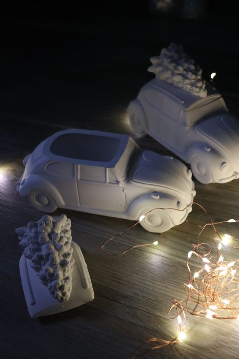 Гіпсова машинка кашпо з кришкою ялинкою розмальовка машина