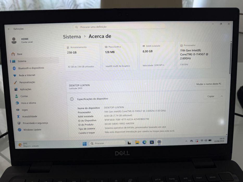 Dell 3420 8gb | I5-1145G5 | 256gb M.2