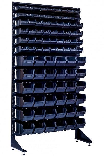 Стеллаж для инвентаря с пластиковыми ящиками для метизов болтиков