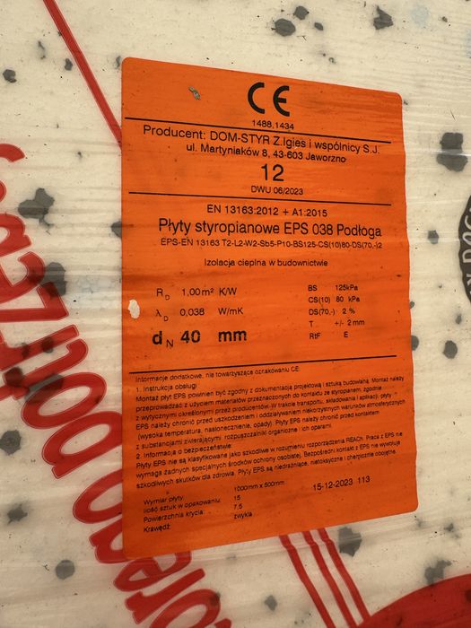 Styropian dach/podłoga EPS 80