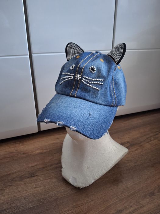 Czapka z daszkiem jeans Kotek 58 dla dziewczynek
