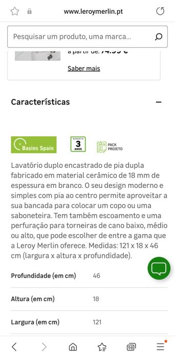 Lavatório duplo cerâmica