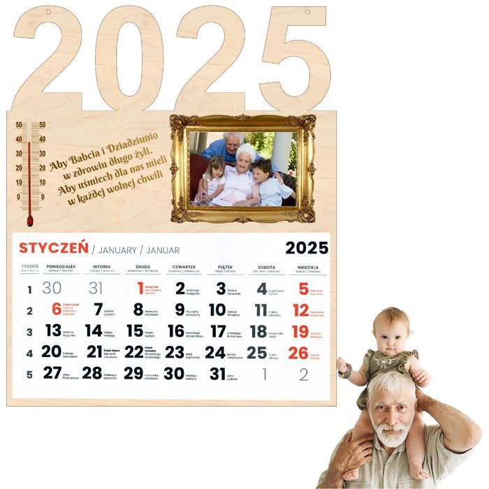 KALENDARZ na Dzień Babci Dziadka z dedykacją termometrem i zdjęciem