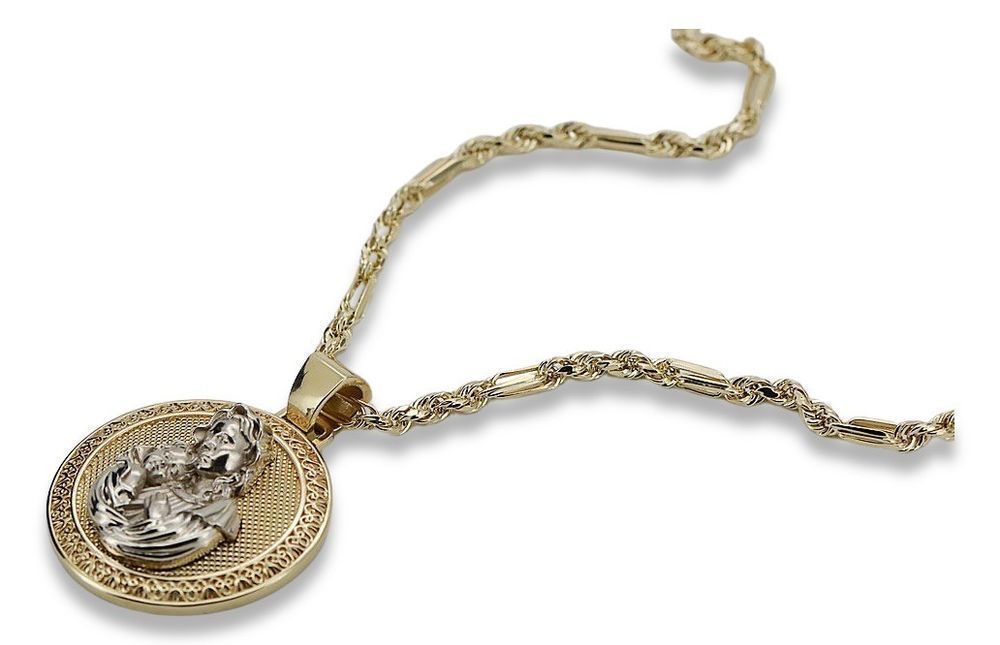 Złota zawieszka 14k Bozia Matka Boska  łańcuszek Corda pm027y&cc082y K