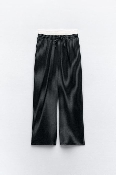 Штани в дрібну смужку zara з подвійним поясом