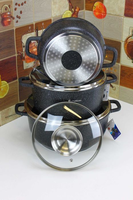 Ciężkie solidne marmurowe garnki 2.3L, 4.5L, 6.5L Elitehoff PREMIUM 61