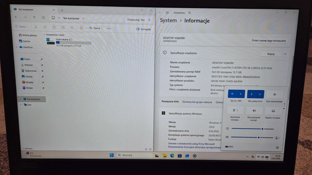 Profesjonalny LENOVO P52 15.6'' i7/2.2GHz/512SSD/16GB 100% spr