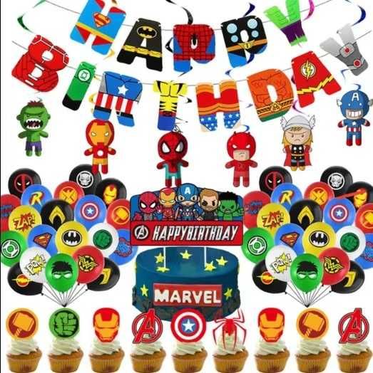 Zestaw Urodzinowy Bohaterowie Avengers 5 Części Balony Baner Toppery
