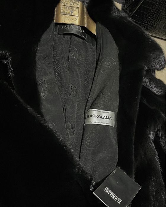 Шуба норкова black glama з капюшоном манто оверсайз 48-54