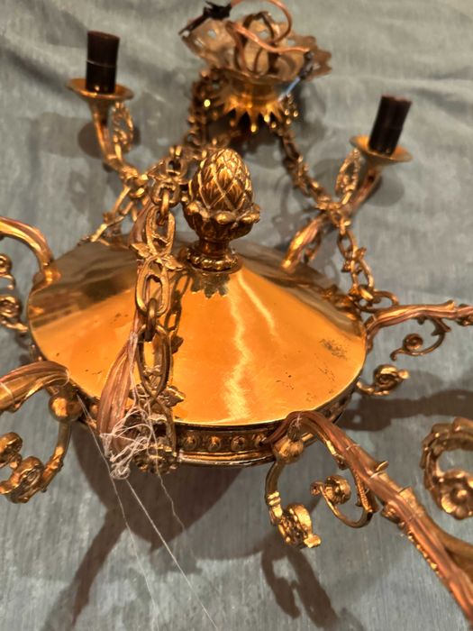 Stylowy żyrandol mosiężny 6-ramienny / Lampa mosiądz retro vintage Empire