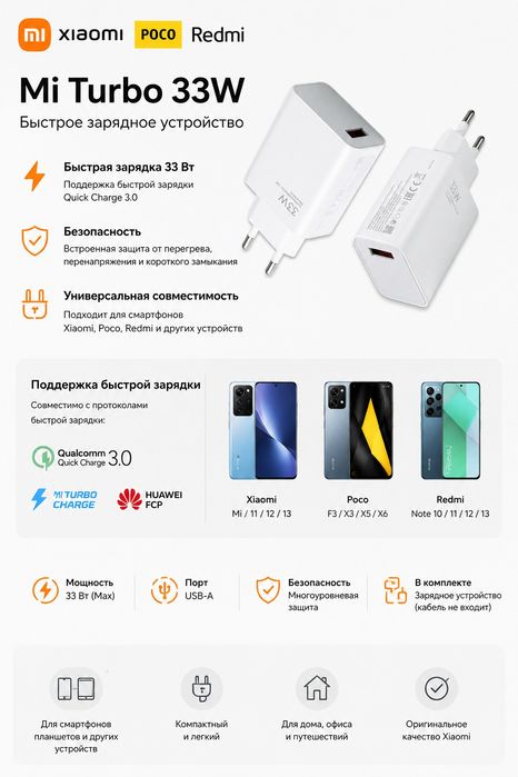 MI Turbo Charger Зарядка для Xiaomi Mi 33W 1 USB Port