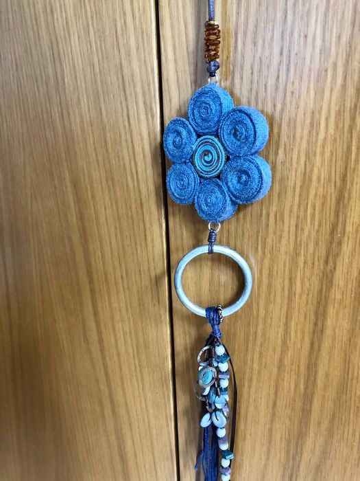 Colar em tecido e tons azuis