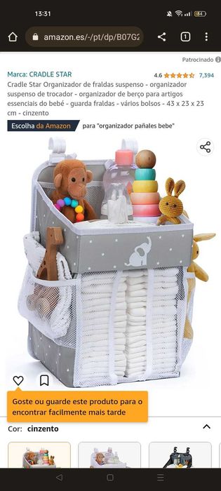 Organizador de fraldas/utensílios suspenso para bebés