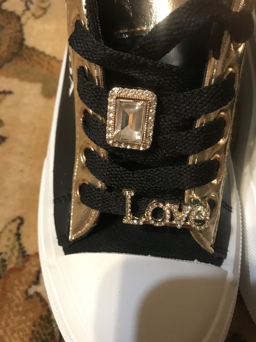 Nowe cudne sneakersy platformy trampki logo Prada cyrkonie 38