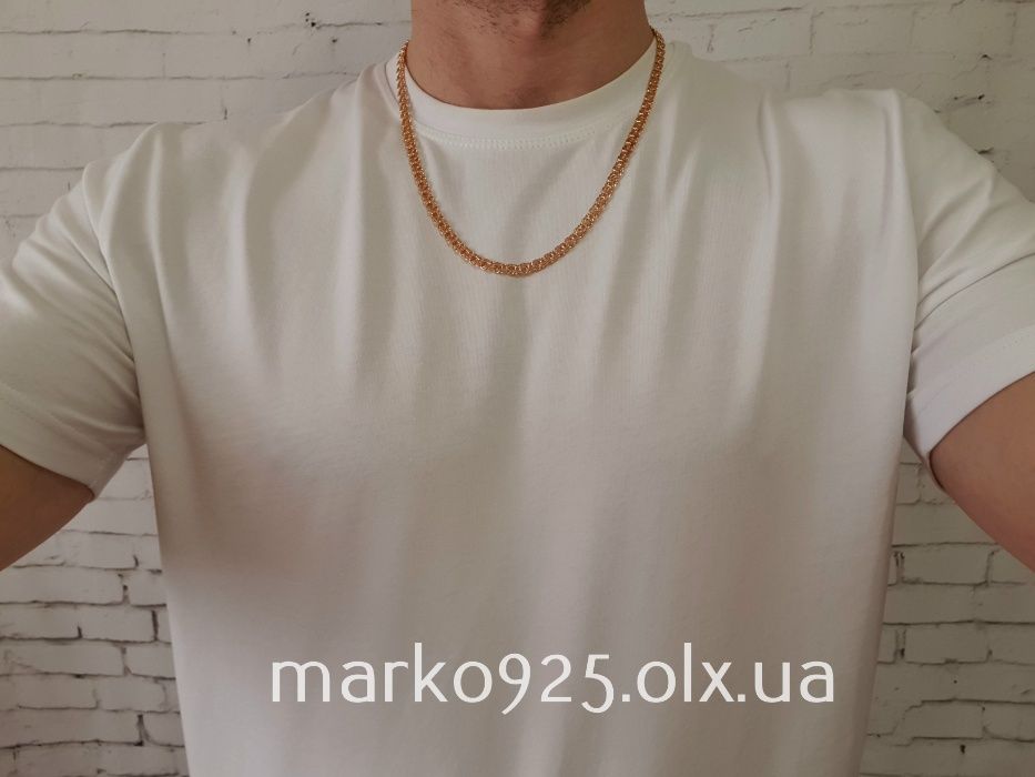 Позолоченная мужская серебряная цепочка. Ланцюжок позолота срібло