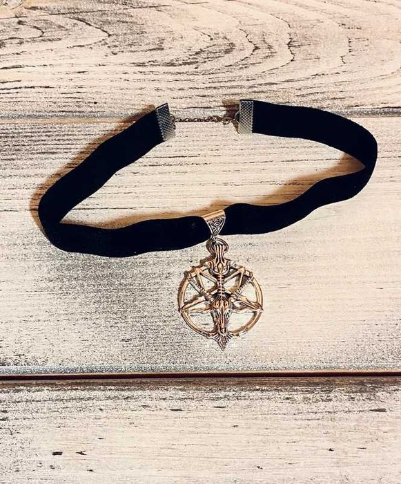 Choker naszyjnik aksamitka baphomet pentagram rock metal punk alternat