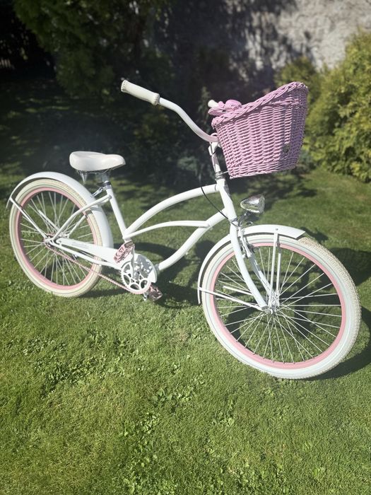 Plumbike Rider Go Girl 26” biało-różowy | koszyk | stan bardzo dobry