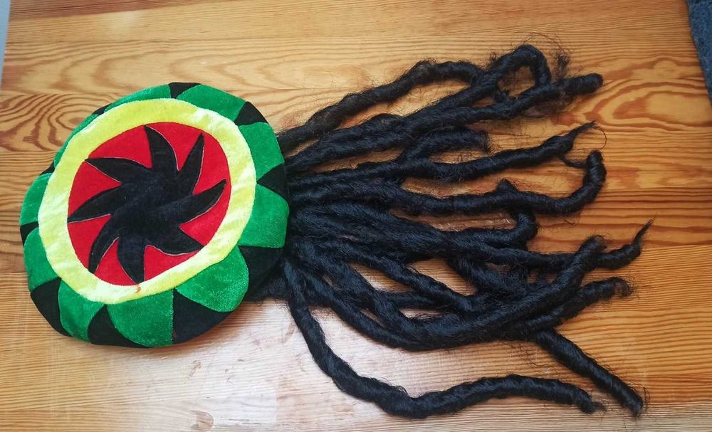 Przebranie czapka rasta dredy czarne kolorowe jamajski bucket
