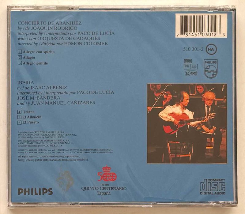 CD_Paco de Lucia - Joaquín Rodrigo Concerto de Aranjuez. Novo e selado