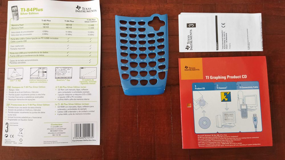 Calculadora TI-84 Plus Silver Edition Texas (+ capa, cabo, instruções)