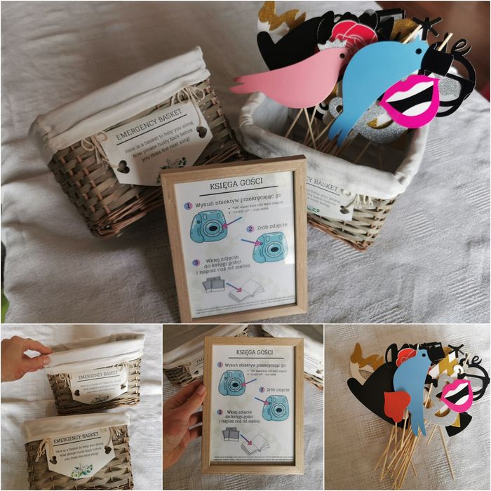 pozostałości po weselu: koszyczki ratunkowe, gadżety do instaxa