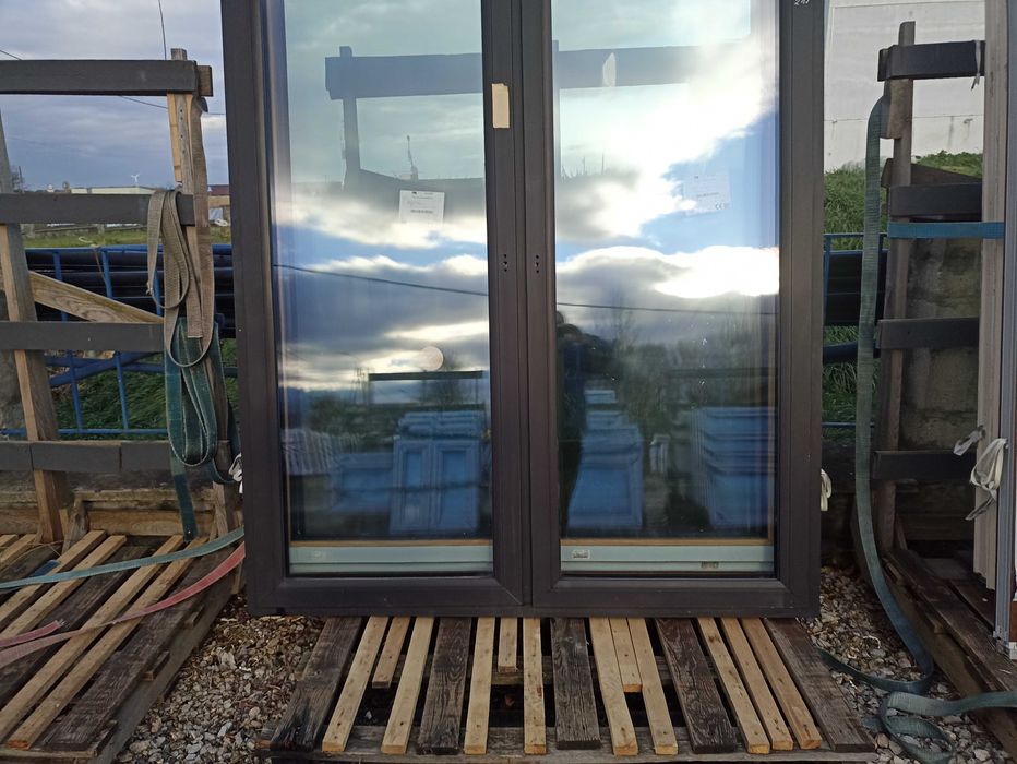 Okno pcv tarasowe 178/215 czarne trzy szybowe