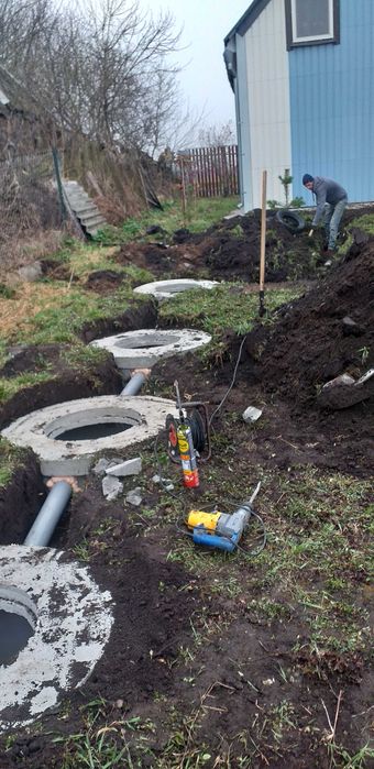 Углубление и чистка колодцев. Копка новых. Монтаж канализации.