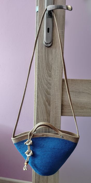 Kosz mini ze sznurka karmelowo chabrowym Handmade